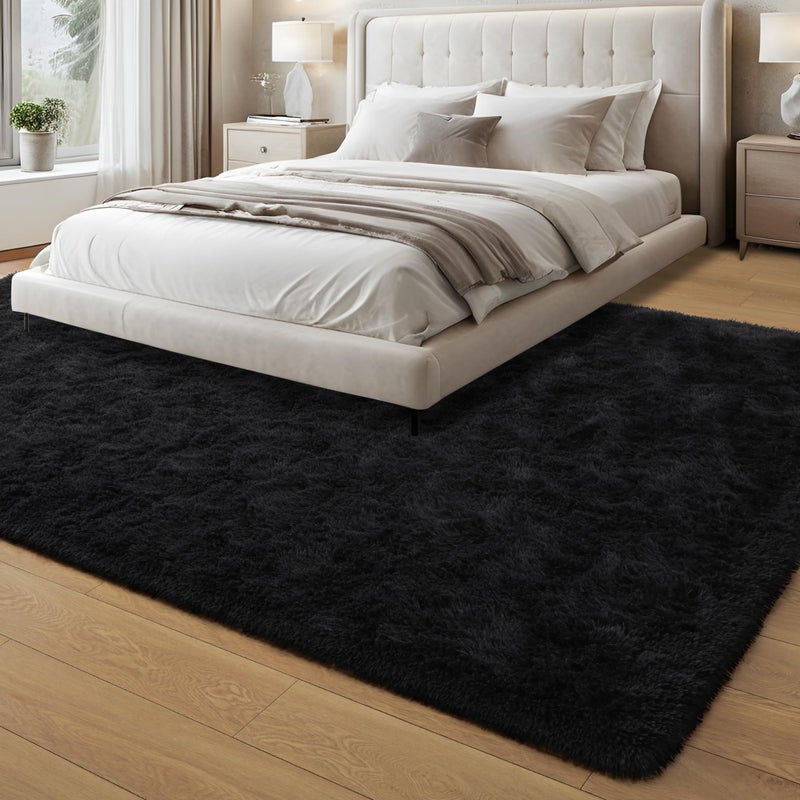 Foxmas Large Area Rugs for Living Room Bedroom 5x8 Feet, Fluffy Kids Room Plush Shaggy Nursery Rug Furry Throw Carpets for Boys Girls, College Dorm Fuzzy Rugs Home Decorate Rug, Black - Image 2